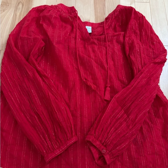 Old Navy Red Long Sleeve Tie Front Blouse - Picture 1 of 3